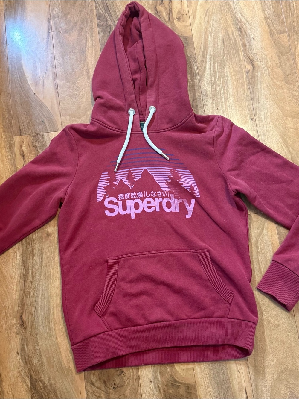 Superdry Maroon Hoodie with Pink Logo